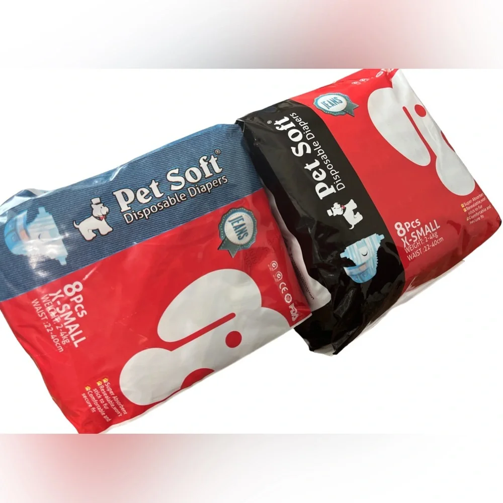Pet Soft Doggie Disposable Diapers Female Puppy Cats 8pcs XS Jeans Pattern 2pk